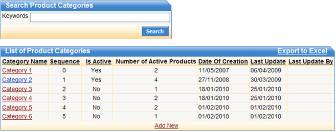 List of Product Categories