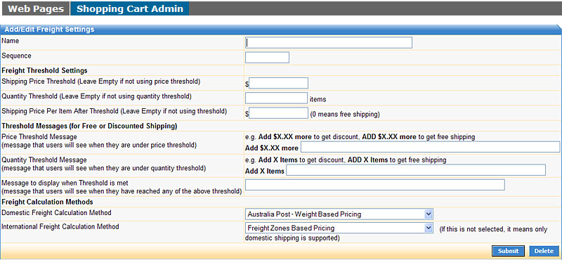 Shopping Cart- Freight Administration
